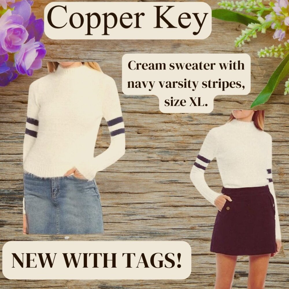 New, with tags, Copper Key Varsity striped sweater, size XL